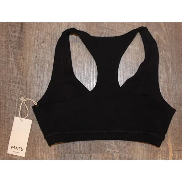 Mate the Label Women's Organic Cotton V-Neck Bra Black NEW - Picture 3 of 3